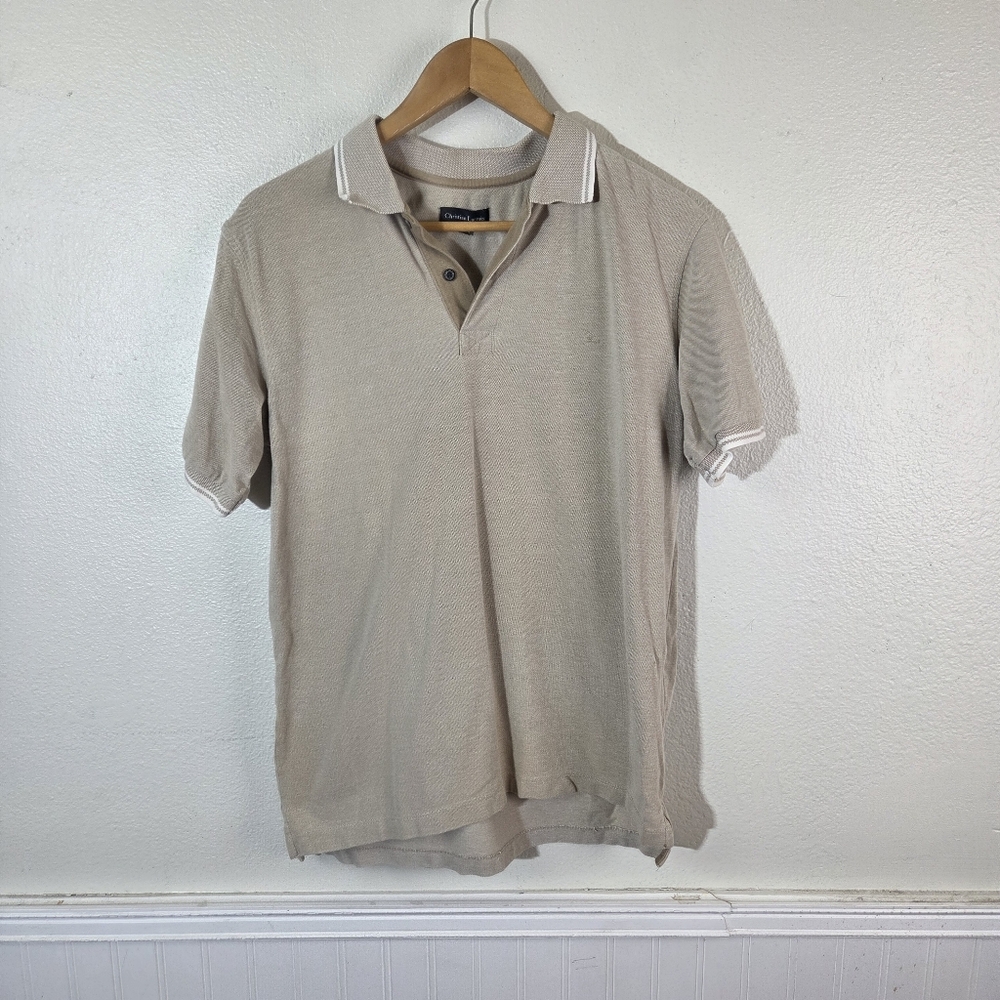 Christian Lacroix Beige Polo Shirt with White Collar Trim